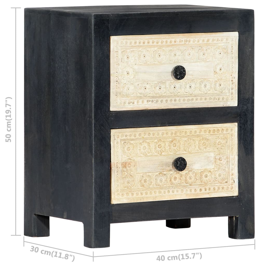 Handgeschnitzter Nachttisch Grau 40x30x50 cm Massivholz Mango