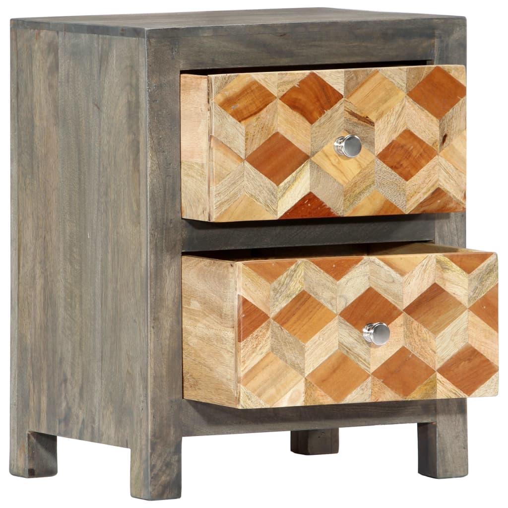 Nachttisch Grau 40 x 30 x 50 cm Massivholz Mango
