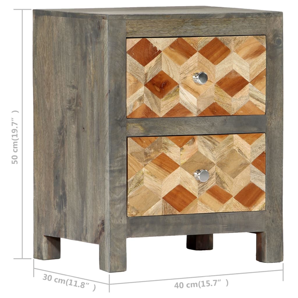 Nachttisch Grau 40 x 30 x 50 cm Massivholz Mango
