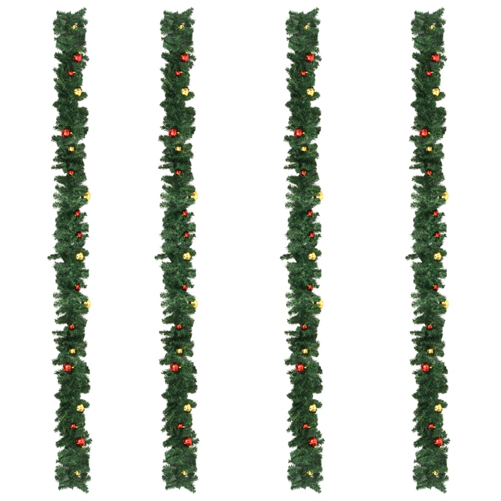 Weihnachtsgirlanden 4 Stk. mit Kugeln Grün 270 cm PVC