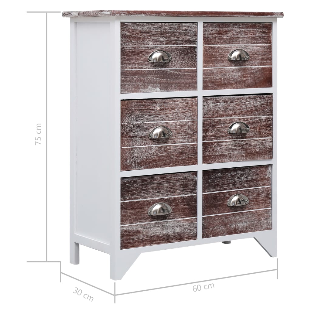 Beistellschrank 6 Schubladen Braun 60x30x75cm Paulownia Holz