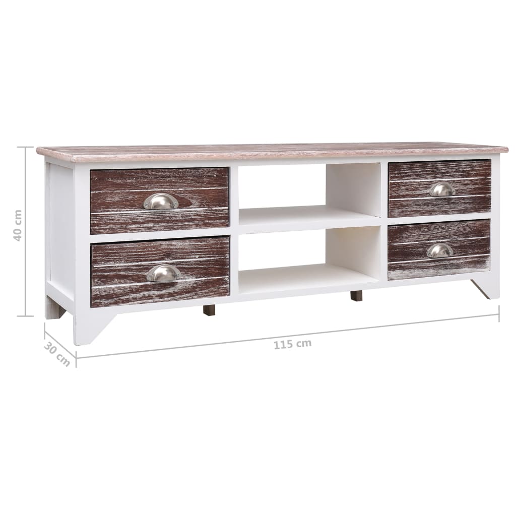 TV-Schrank Weiß und Braun 115x30x40 cm Paulownia Holz