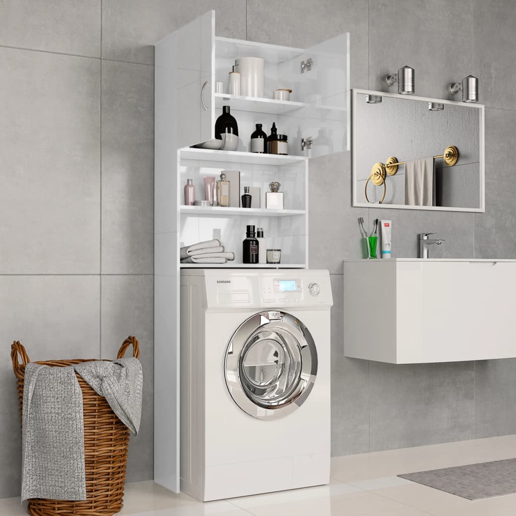 Waschmaschinenschrank Hochglanz-Weiß 64x25,5x190 cm