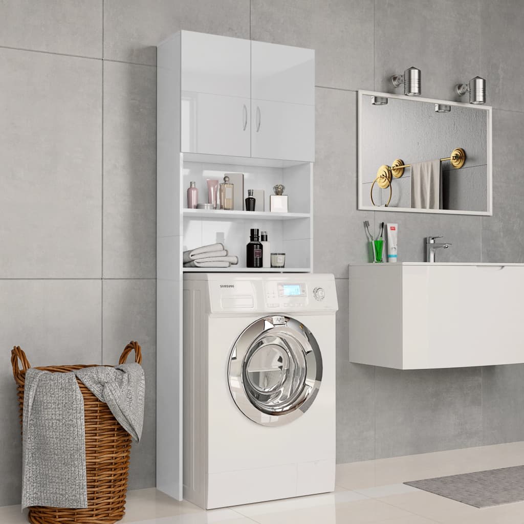 Waschmaschinenschrank Hochglanz-Weiß 64x25,5x190 cm