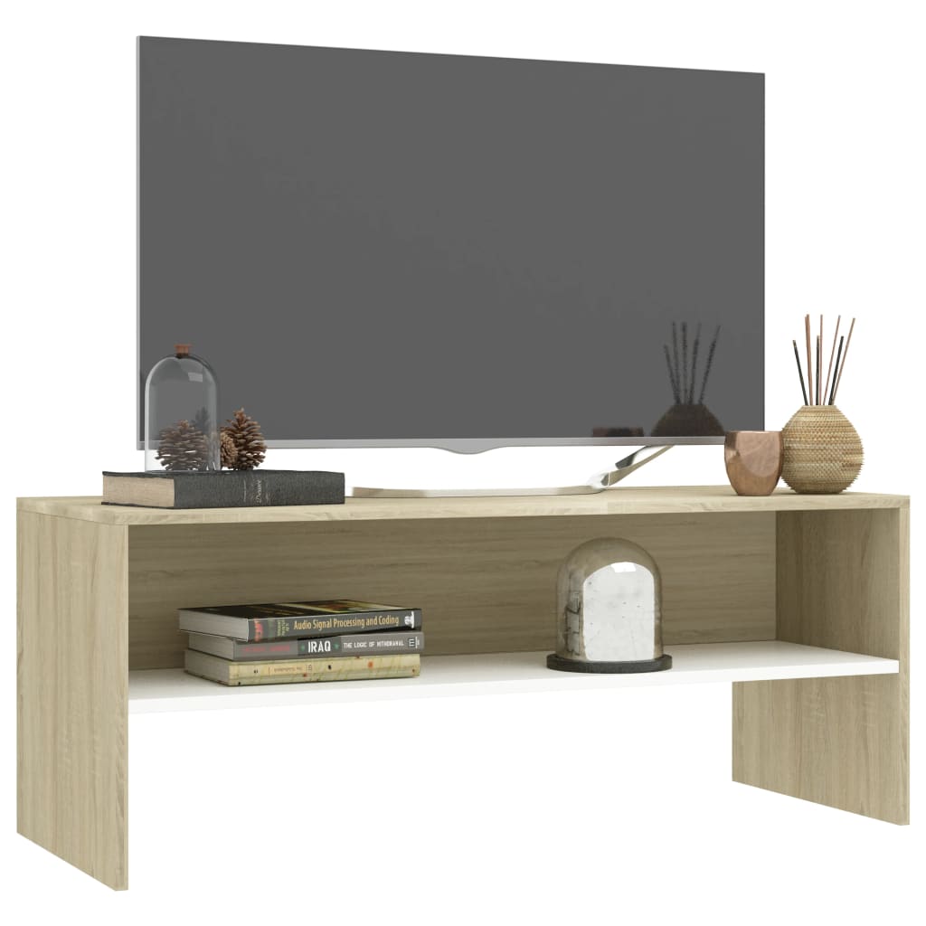 TV-Schrank Weiß und Sonoma-Eiche 100 x 40 x 40 cm Spanplatte