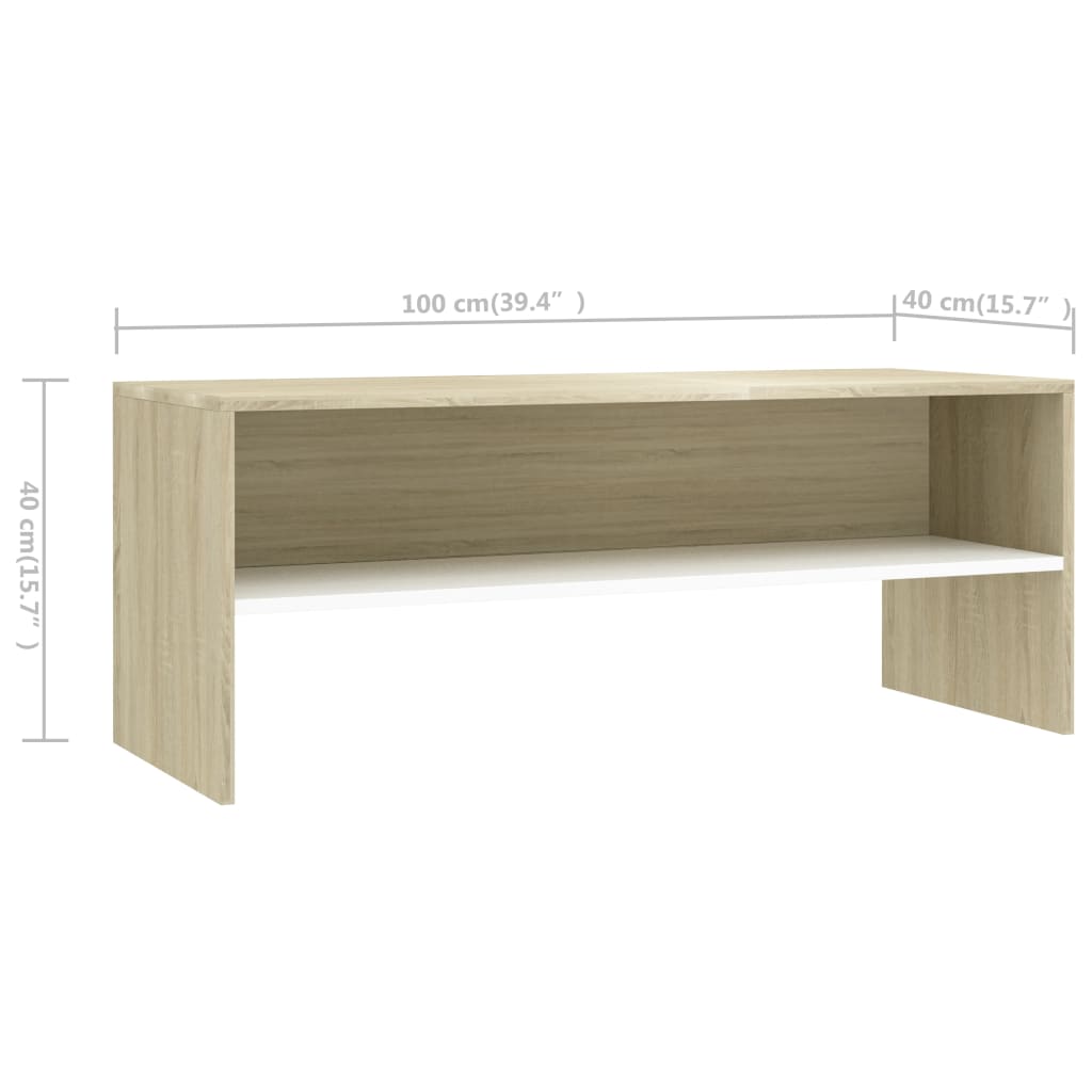 TV-Schrank Weiß und Sonoma-Eiche 100 x 40 x 40 cm Spanplatte