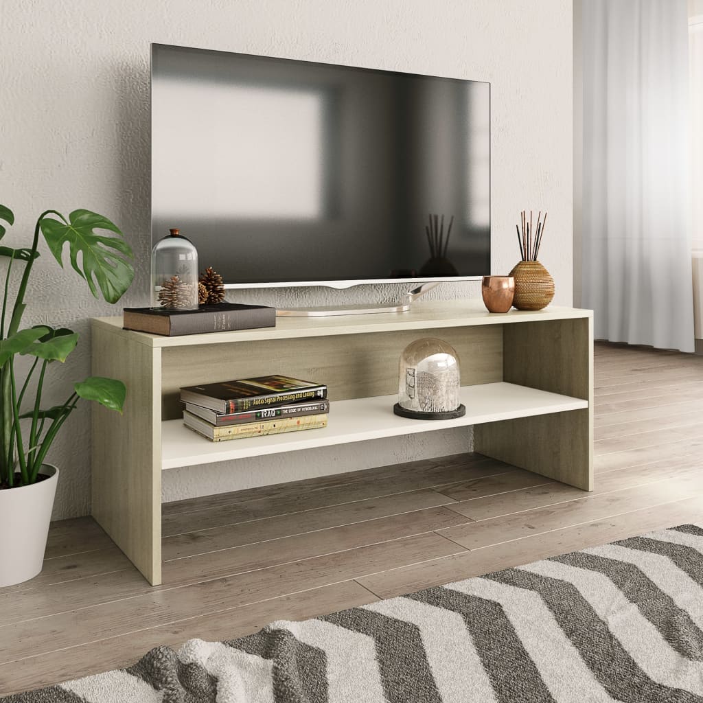 TV-Schrank Weiß und Sonoma-Eiche 100 x 40 x 40 cm Spanplatte
