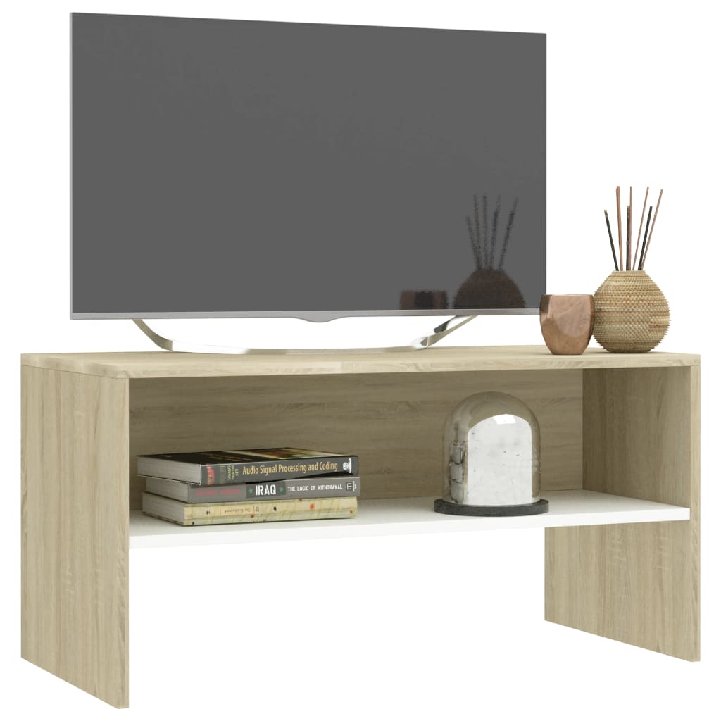 TV-Schrank Weiß und Sonoma-Eiche 80 x 40 x 40 cm Spanplatte