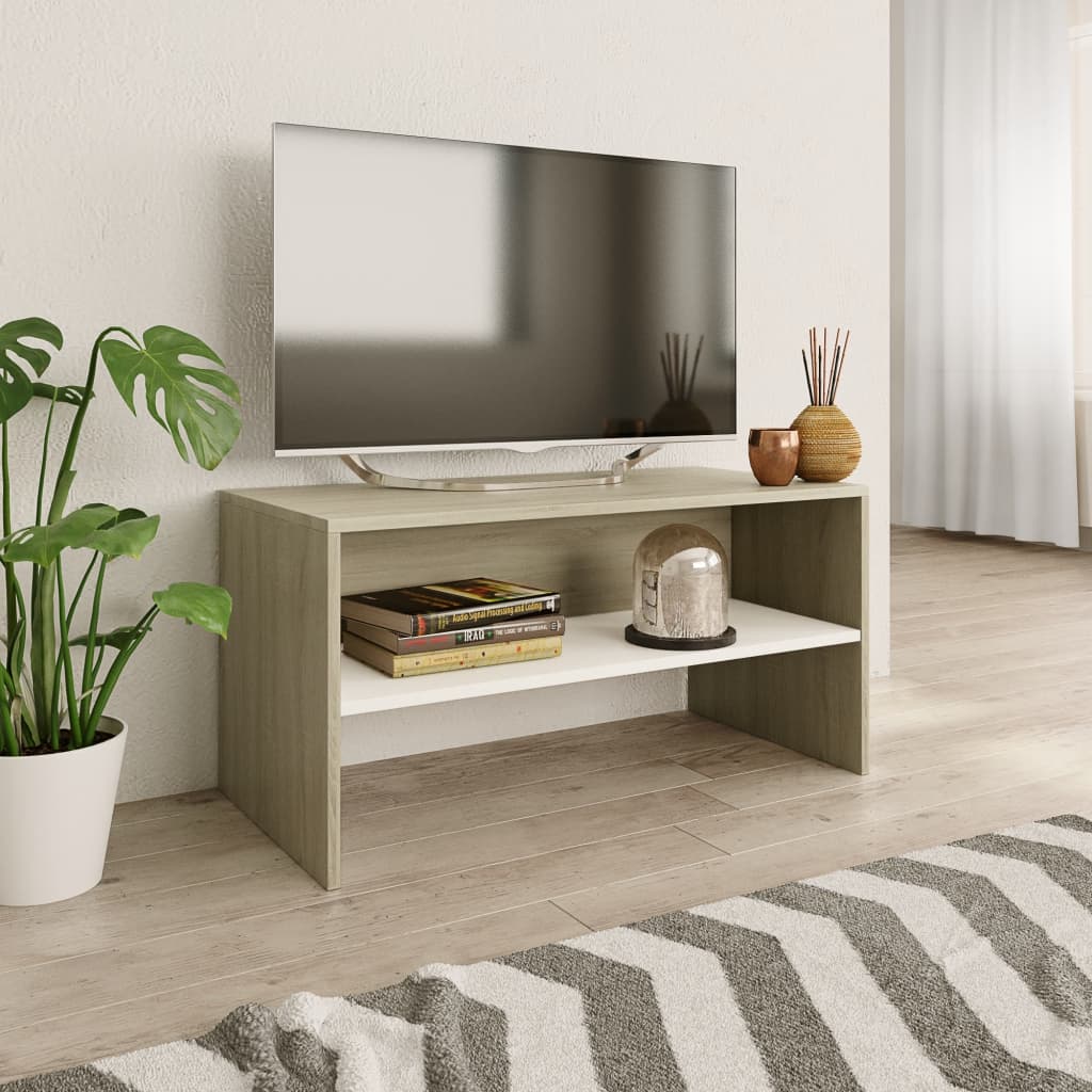 TV-Schrank Weiß und Sonoma-Eiche 80 x 40 x 40 cm Spanplatte