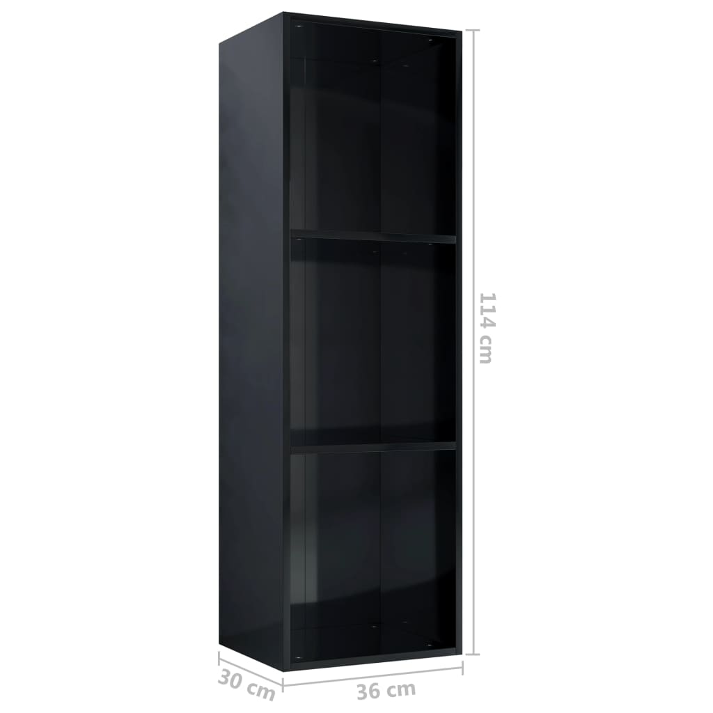 Bücherregal/TV-Schrank Hochglanz-Schwarz 36x30x114cm Spanplatte