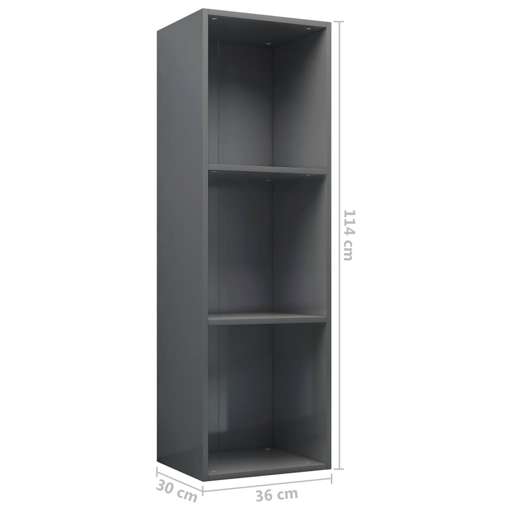Bücherregal/TV-Schrank Hochglanz-Grau 36x30x114 cm Spanplatte