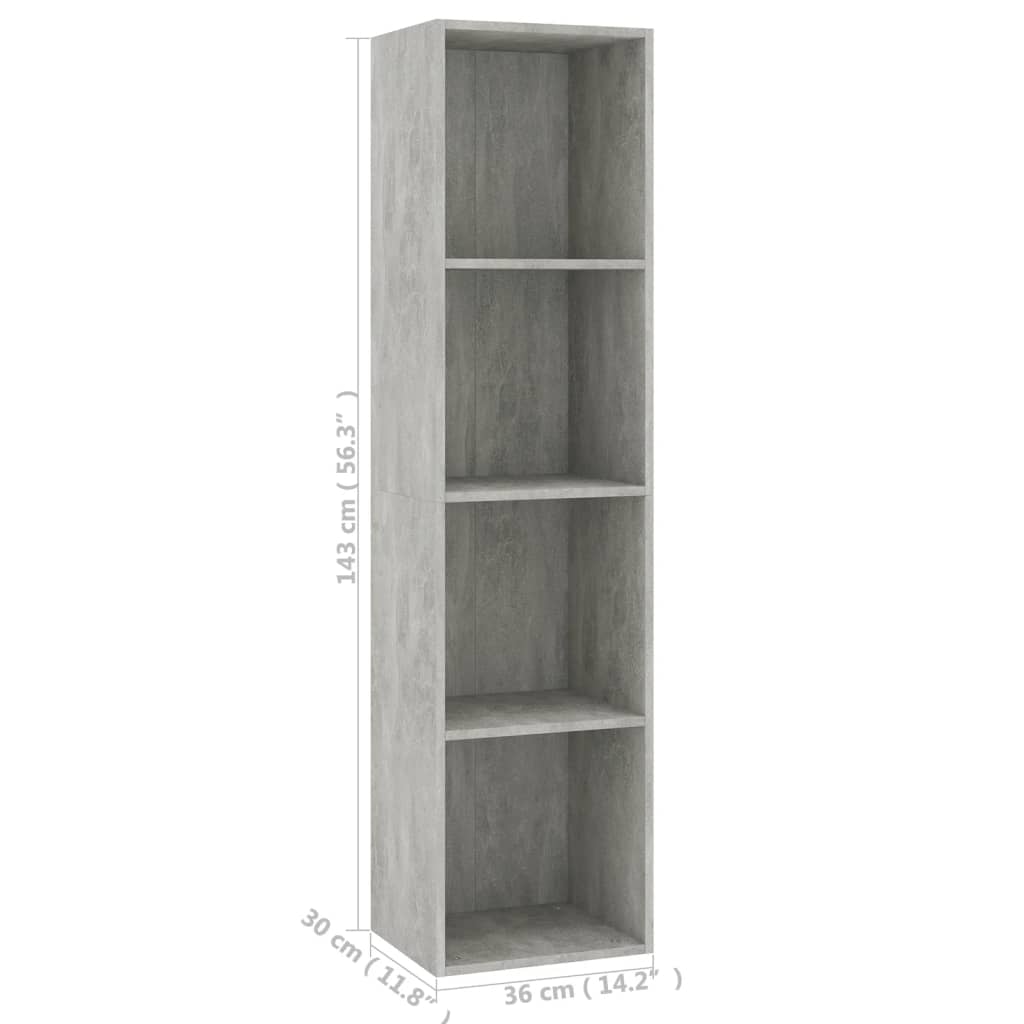 Bücherregal/TV-Schrank Betongrau 36 x 30 x 143 cm Spanplatte