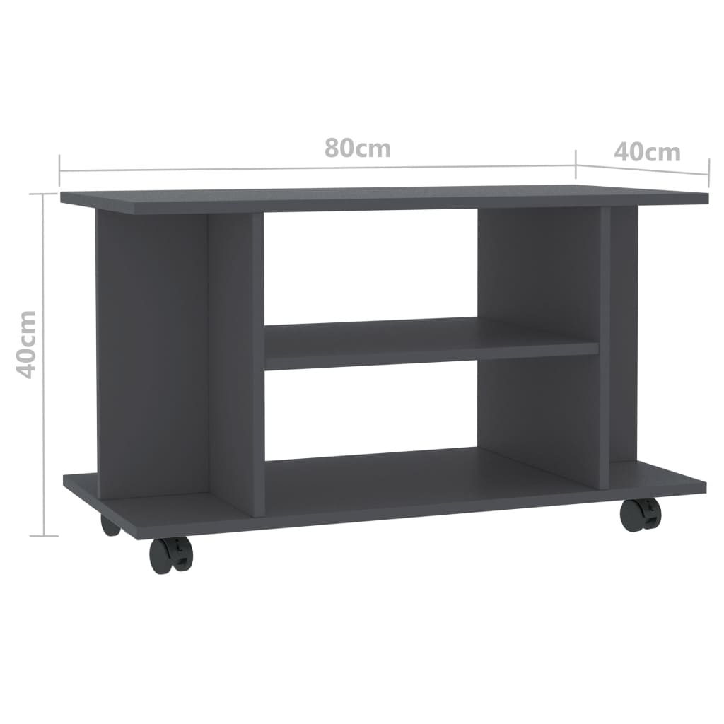 TV-Schrank mit Rollen Grau 80×40×40 cm Spanplatte