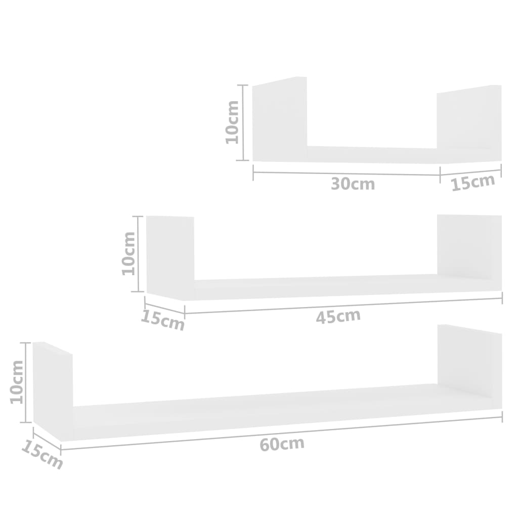 Wandregal 3 Stk. Weiß Spanplatte