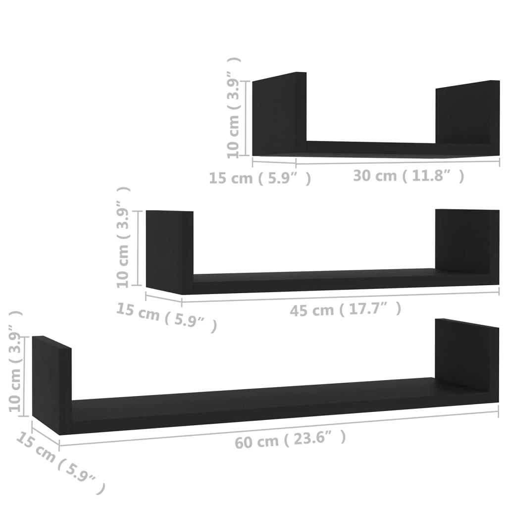 Wandregal 3 Stk. Schwarz Spanplatte