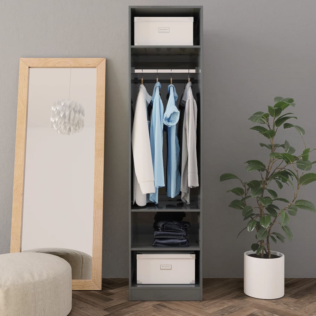 Kleiderschrank Hochglanz-Grau 50×50×200 cm Spanplatte