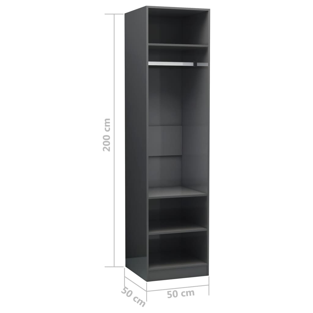 Kleiderschrank Hochglanz-Grau 50×50×200 cm Spanplatte