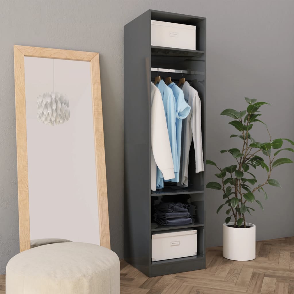 Kleiderschrank Hochglanz-Grau 50×50×200 cm Spanplatte