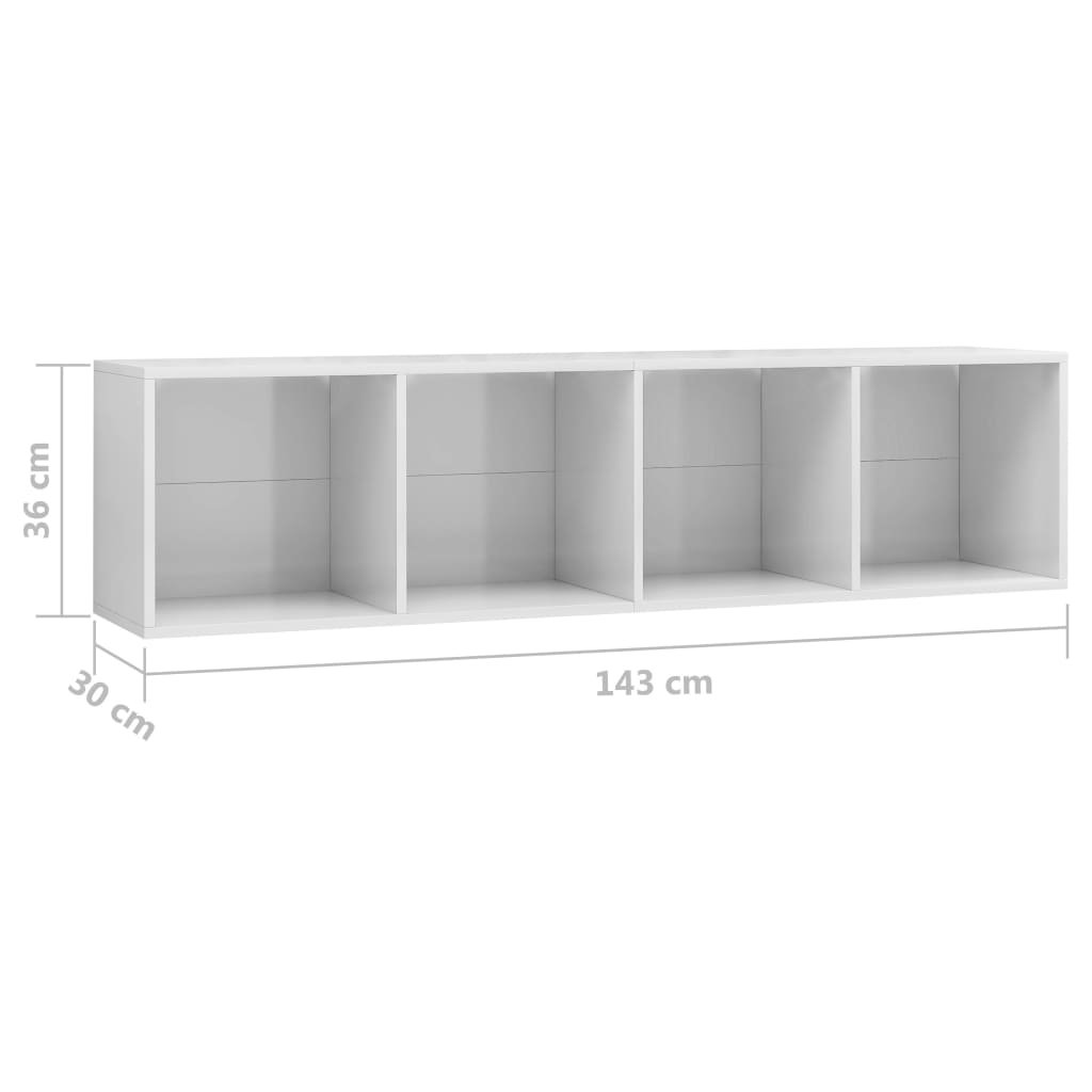 Bücherregal/TV-Schrank Hochglanz-Weiß 143×30×36 cm