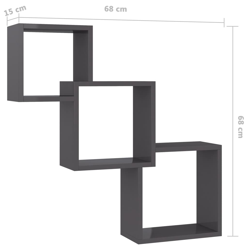 Cube Wandregale Hochglanz-Grau 84,5×15×27 cm Spanplatte