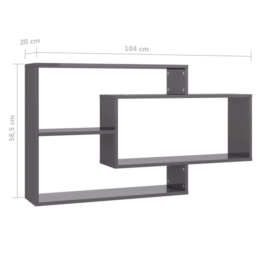 Wandregale Hochglanz-Grau 104x20x58,5 cm Spanplatte