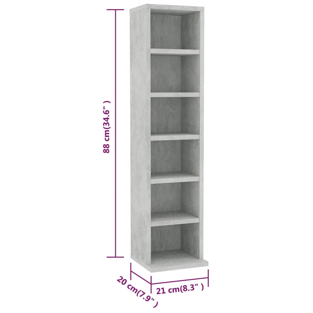 CD-Schrank Betongrau 21x20x88 cm Holzwerkstoff