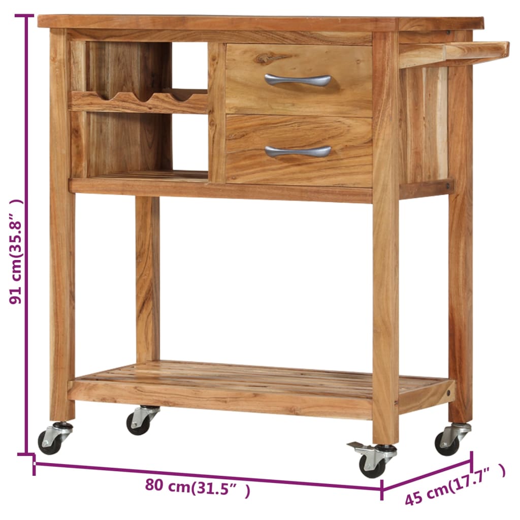 Servierwagen 80x45x91 cm Massivholz Akazie