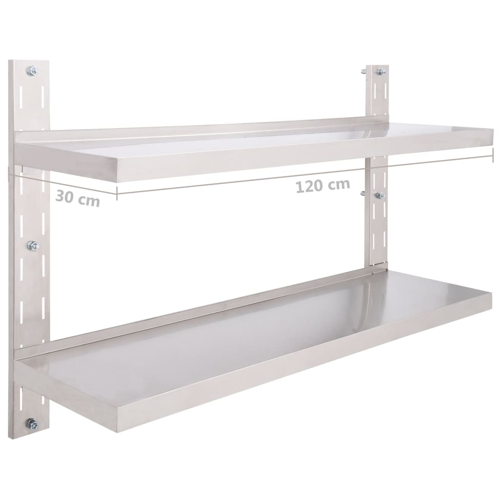 2-stufiges Wandregal Edelstahl 120 x 30 cm