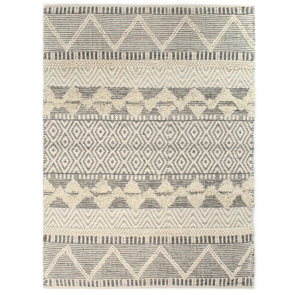 Teppich Handgewebt Wolle 80×150 cm Weiß/Grau/Schwarz/Braun