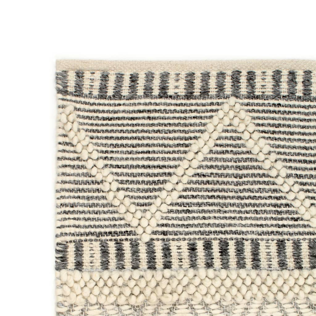 Teppich Handgewebt Wolle 80×150 cm Weiß/Grau/Schwarz/Braun