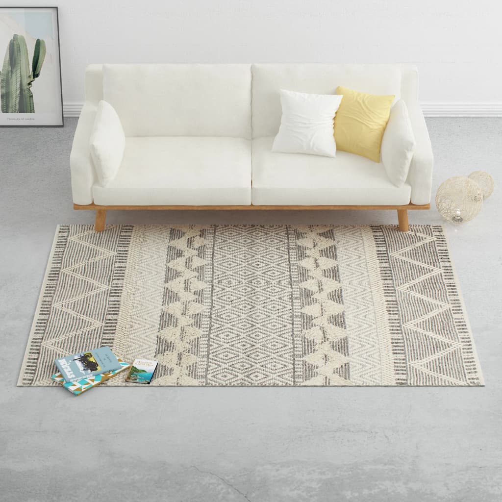 Teppich Handgewebt Wolle 80×150 cm Weiß/Grau/Schwarz/Braun