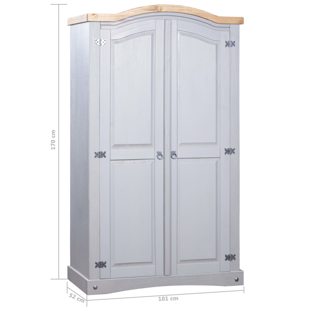 Kleiderschrank Mexiko-Stil Kiefernholz 2 Türen Grau