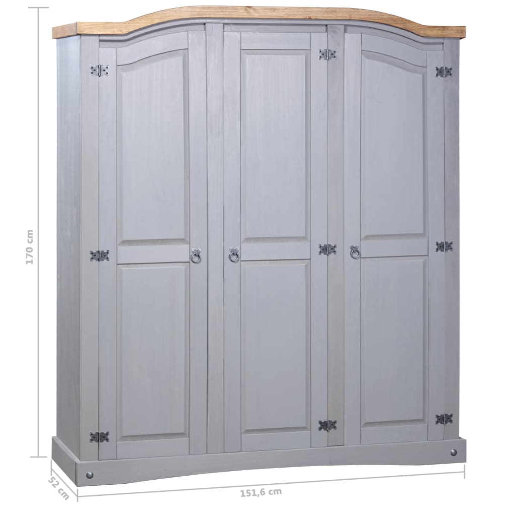 Kleiderschrank Mexiko-Stil Kiefer Corona 3 Türen Grau