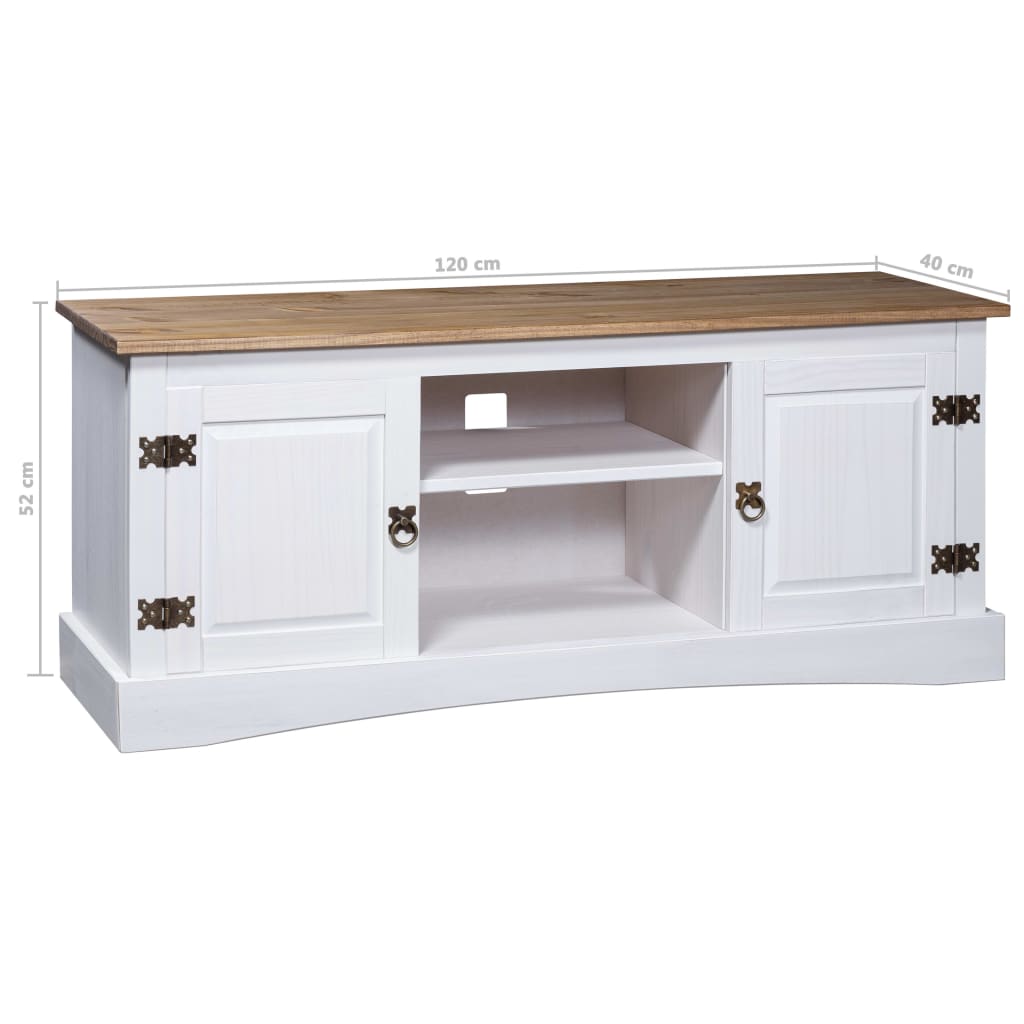 TV-Schrank Mexiko-Stil Kiefernholz Weiß 120x40x52 cm