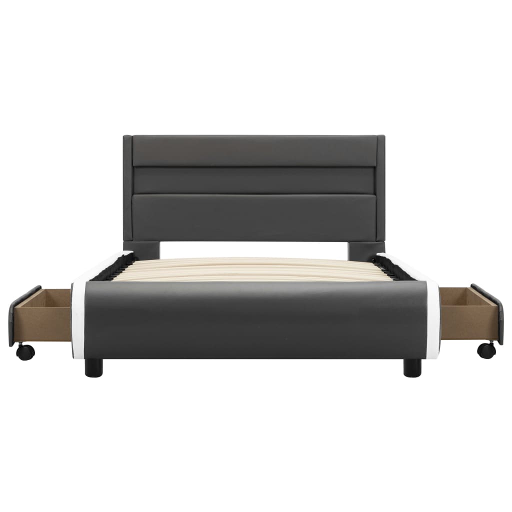 LED-Bettgestell Anthrazit Kunstleder 100x200 cm