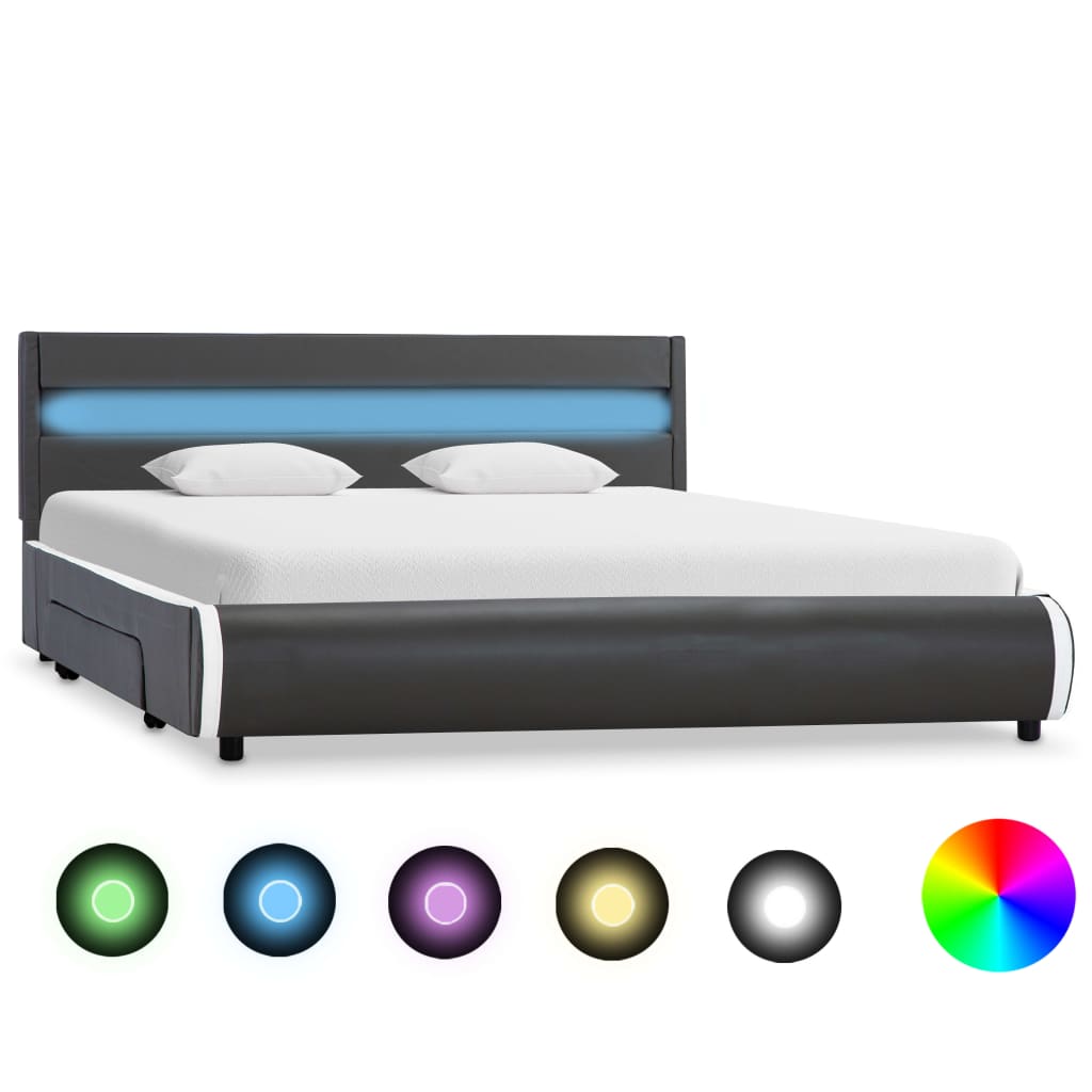 Bettgestell mit LED Anthrazit Kunstleder 140×200 cm
