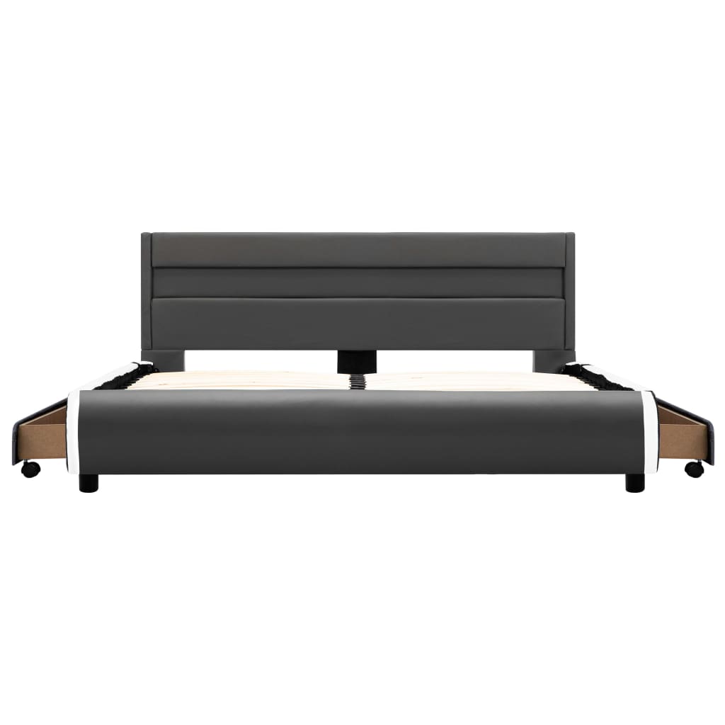 Bettgestell mit LED Anthrazit Kunstleder 140×200 cm