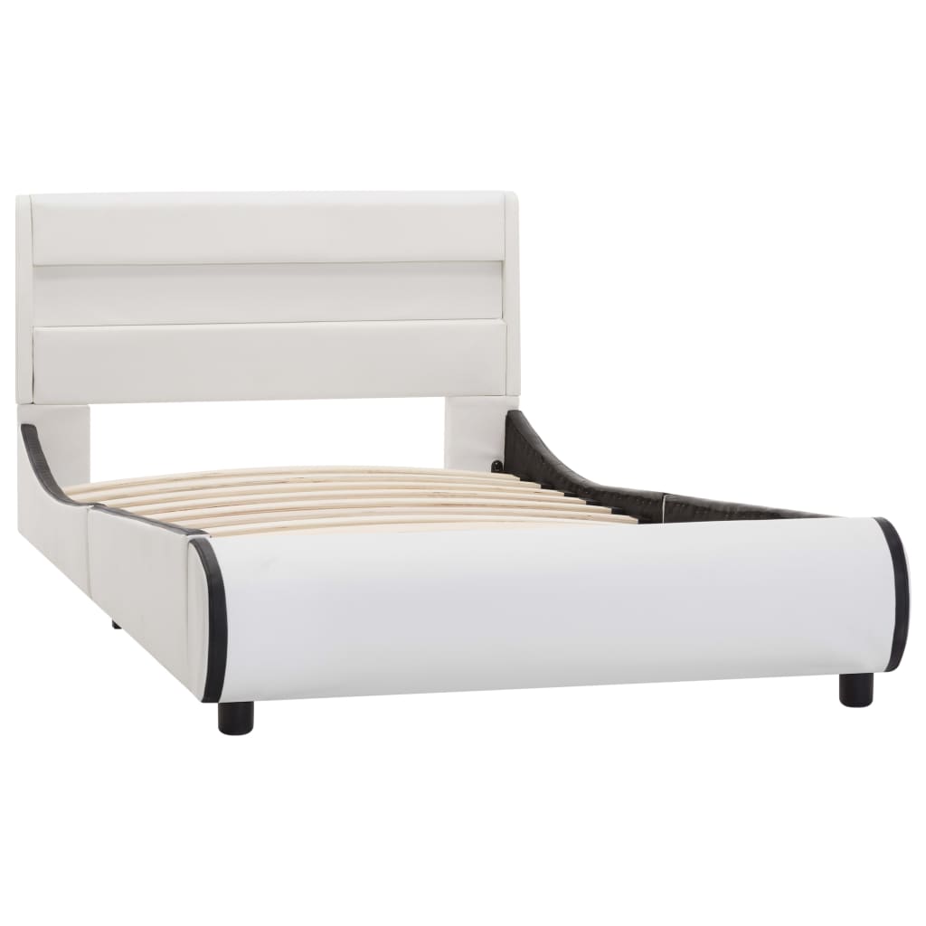 Bettgestell mit LED Weiß Kunstleder 100x200 cm