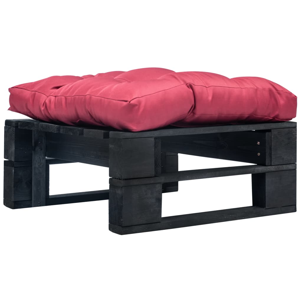 vidaXL Garten-Palettenhocker mit Rotem Kissen Schwarz Holz