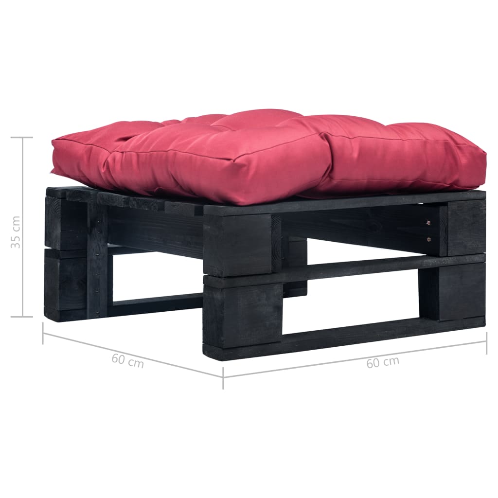 vidaXL Garten-Palettenhocker mit Rotem Kissen Schwarz Holz