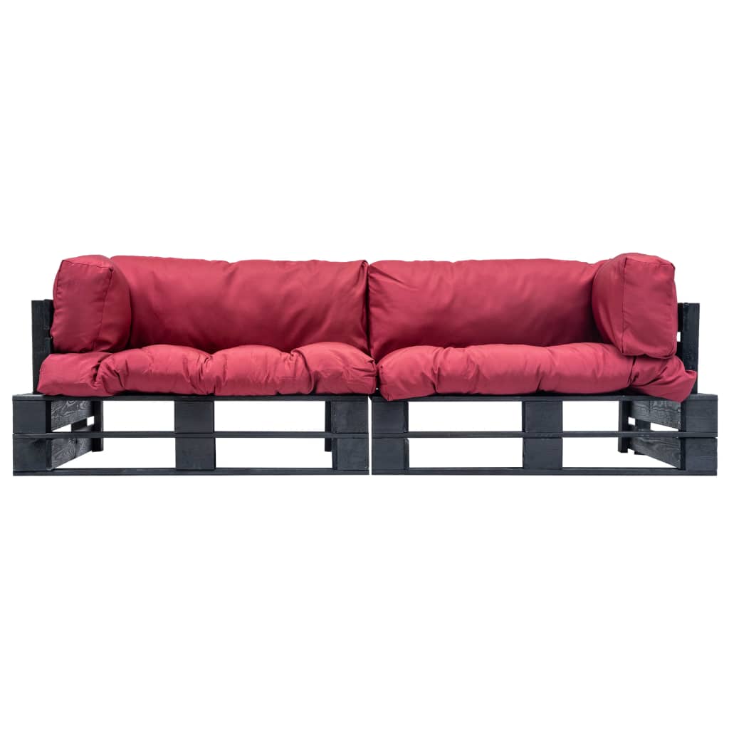 2-tlg. Garten-Palettensofa-Set mit Roten Kissen Kiefernholz