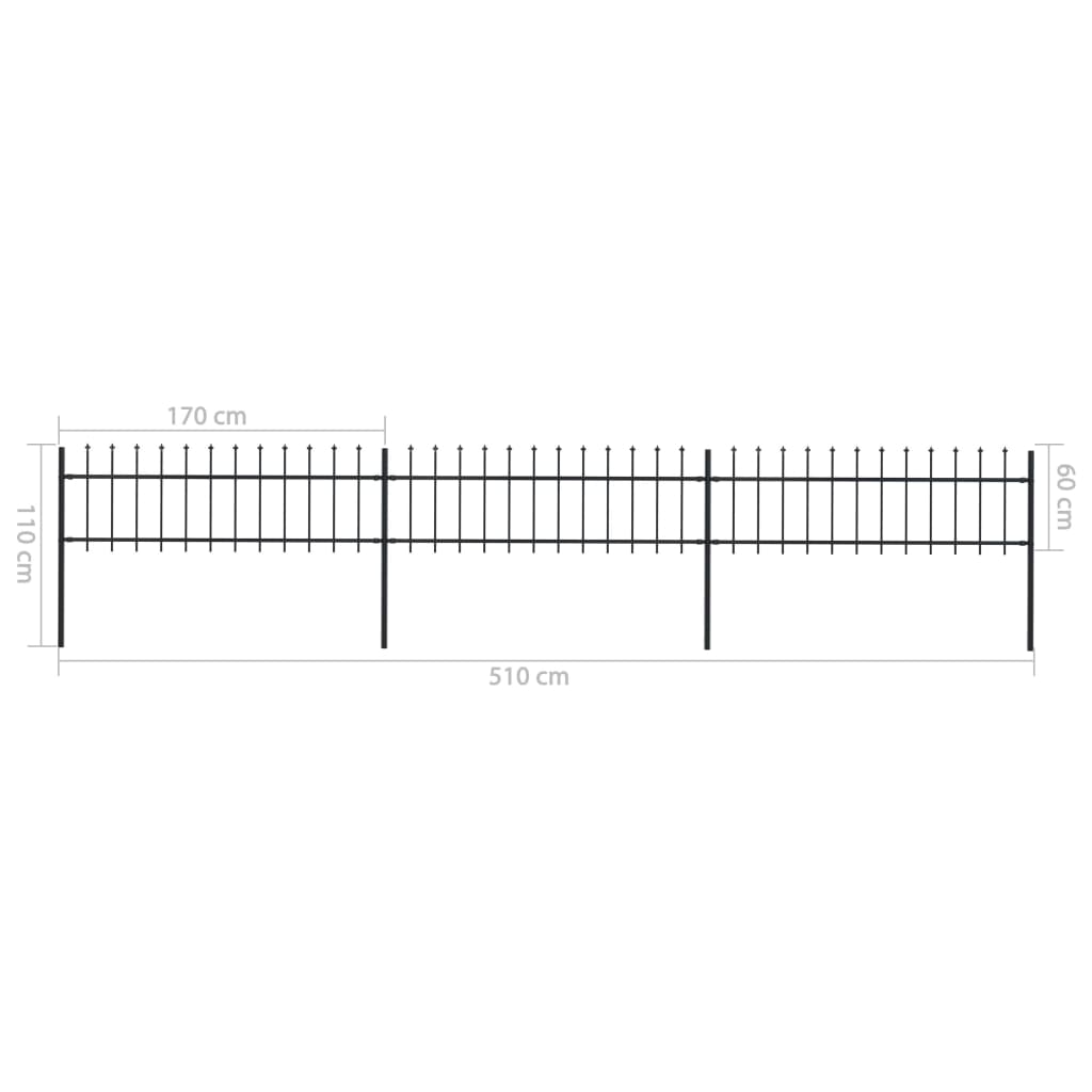 Gartenzaun mit Speerspitzen Stahl 5,1 x 0,6 m Schwarz