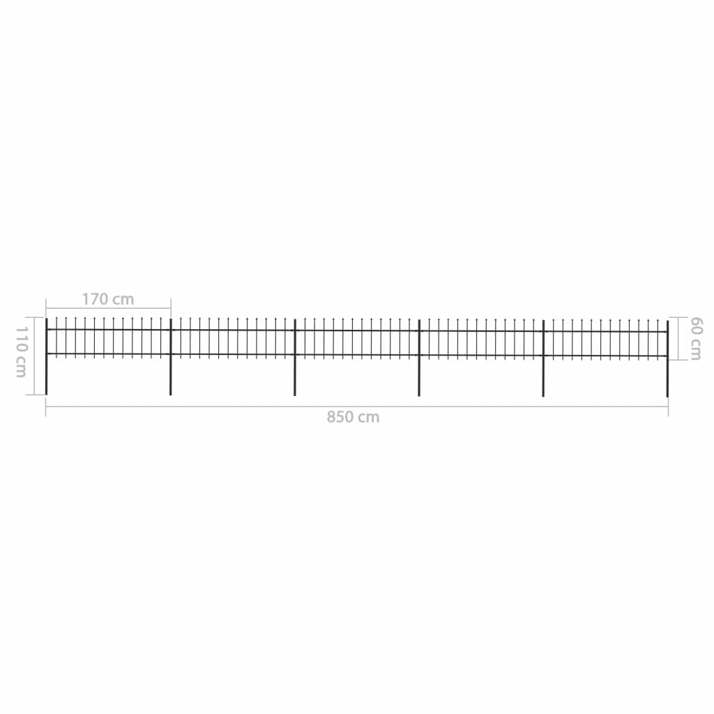Gartenzaun mit Speerspitzen Stahl 8,5 x 0,6 m Schwarz