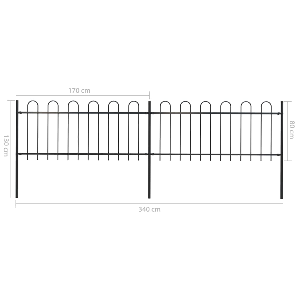 Gartenzaun mit Bügel-Design Stahl 3,4 x 0,8 m Schwarz