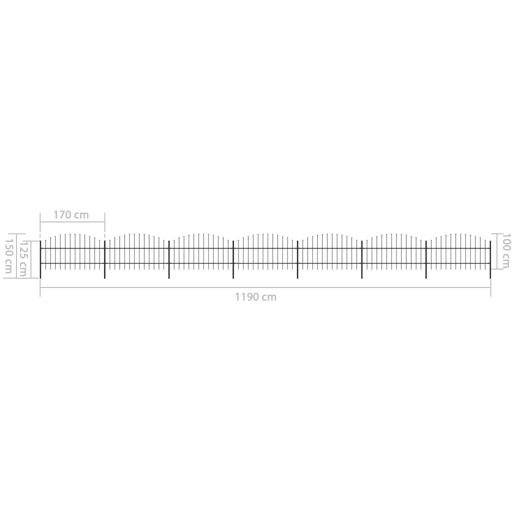 Gartenzaun mit Speerspitzen Stahl (0,75 - 1) x 11,9 m Schwarz