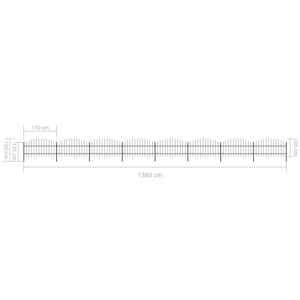 Gartenzaun mit Speerspitzen Stahl (0,75 - 1) x 13,6 m Schwarz