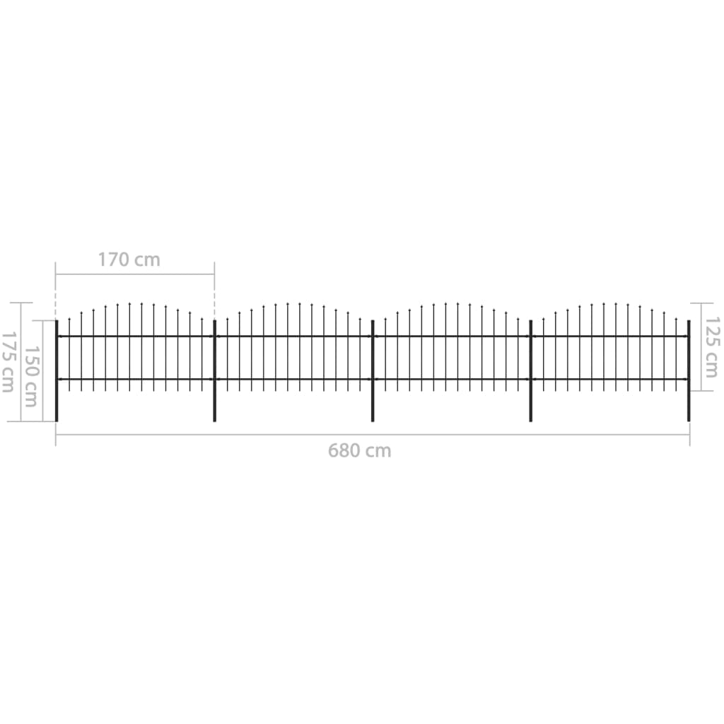 Gartenzaun mit Speerspitzen Stahl (1 - 1,25) x 6,8 m Schwarz