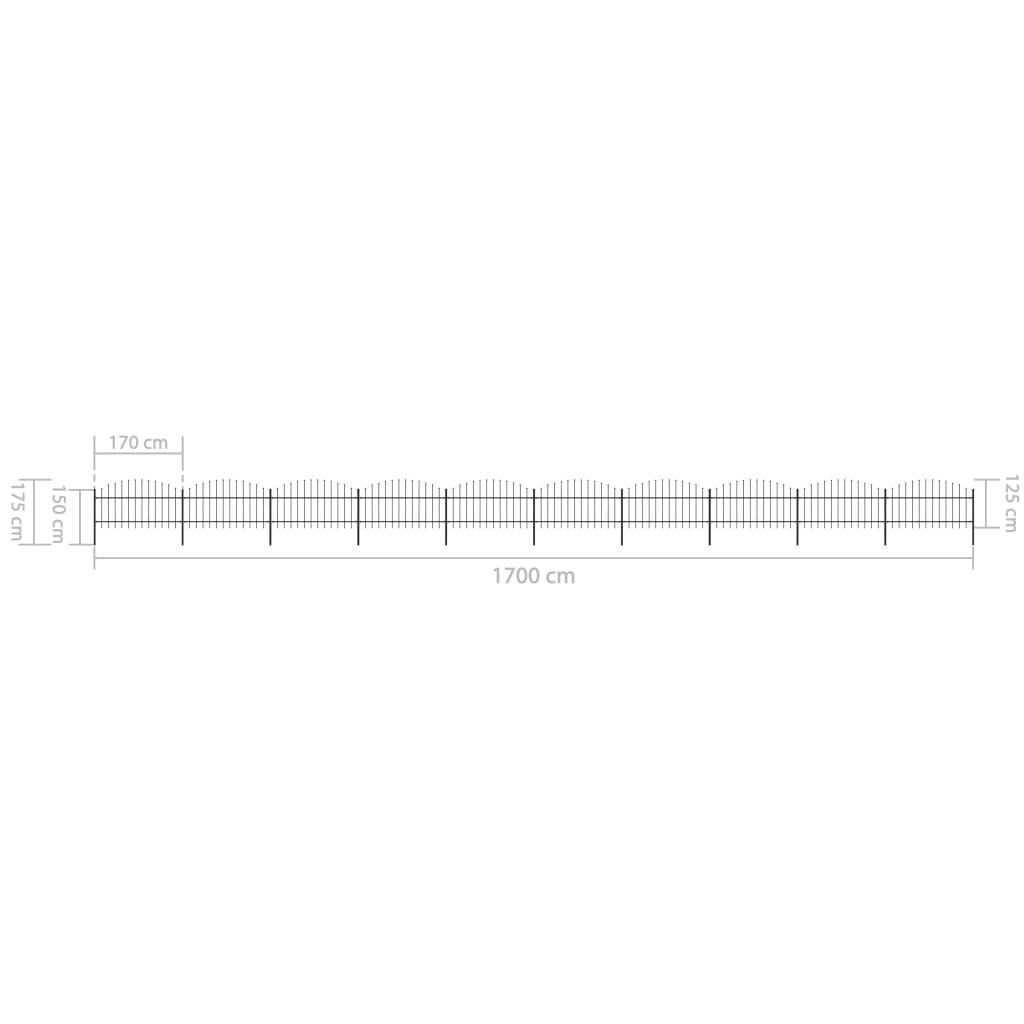 Gartenzaun mit Speerspitzen Stahl (1 - 1,25) x 17 m Schwarz