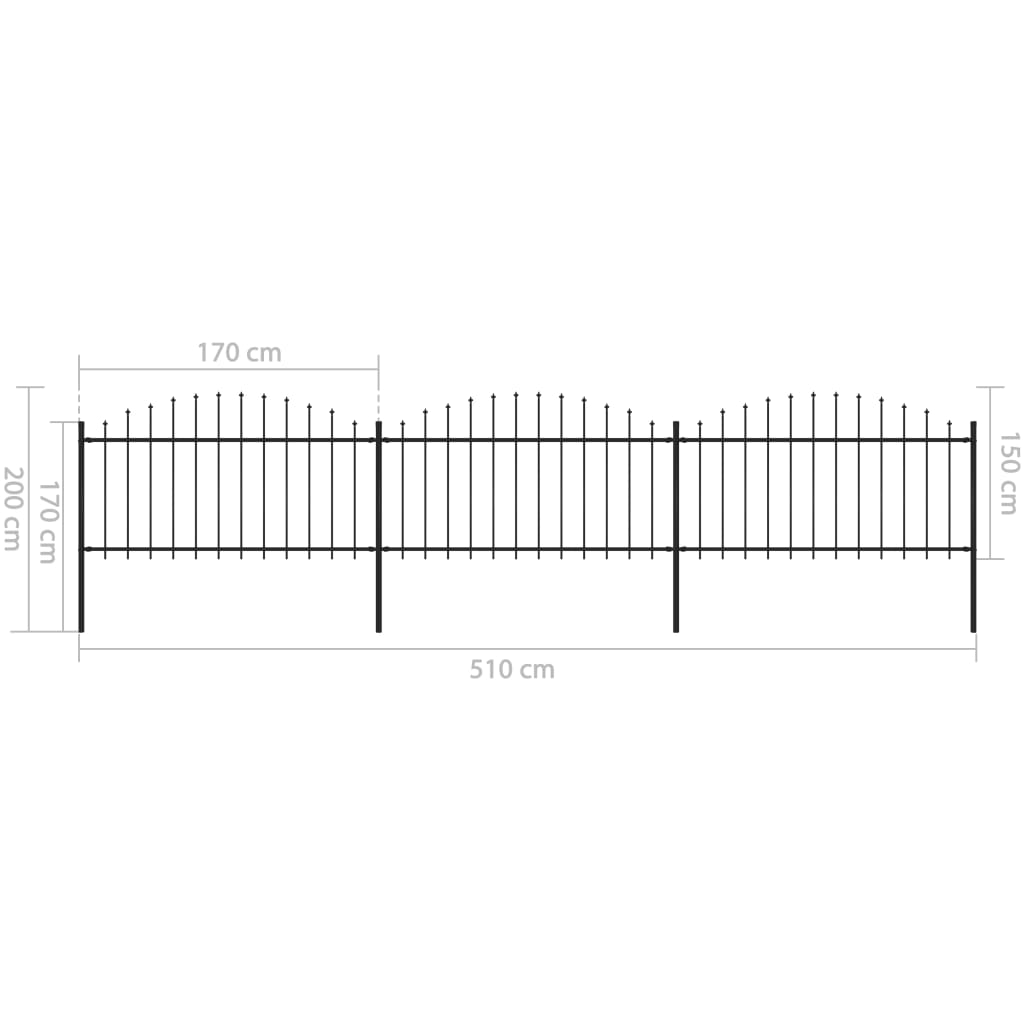 Gartenzaun mit Speerspitzen Stahl (1,25 - 1,5) x 5,1 m Schwarz