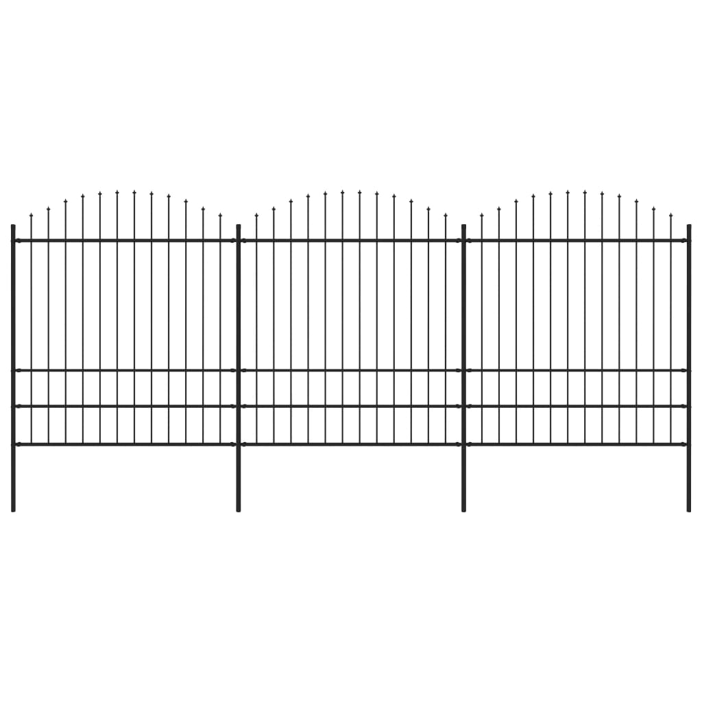 Gartenzaun mit Speerspitzen Stahl (1,75 - 2) x 5,1 m Schwarz
